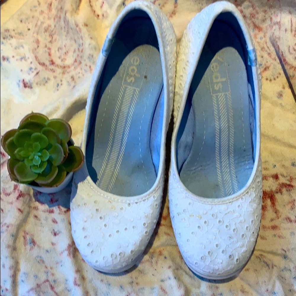 Keds white wedges with eyelet details
